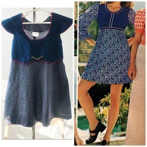 Vintage 70s Sears Girls Dress Size 6X Union Made Blue